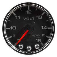 Autometer Spek-Pro Gauge Voltmeter 2 1/16in 16V Stepper Motor W/Peak & Warn Blk/Chrm - My Store