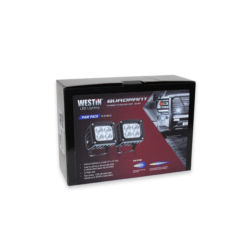 Westin Quadrant LED Auxiliary Light 3 inch x 2.5 inch Flood w/5W Cree (Set of 2) - Black - Mammoth Racing -