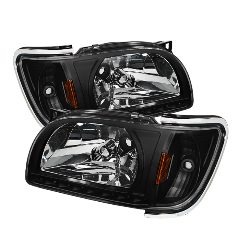 Xtune Toyota Tacoma 01-04 1 Piece w/ Chrome Trim Crystal Headlights Black HD-ON-TT01-1PC-LED-CC-BK - Mammoth Racing -