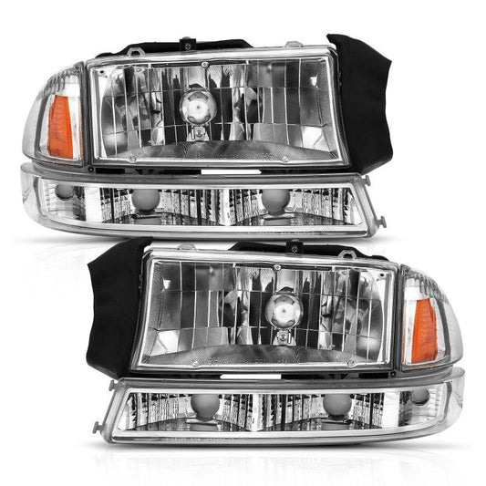 ANZO 1997-2004 Dodge Dakota Crystal Headlight Set Chrome Amber - My Store