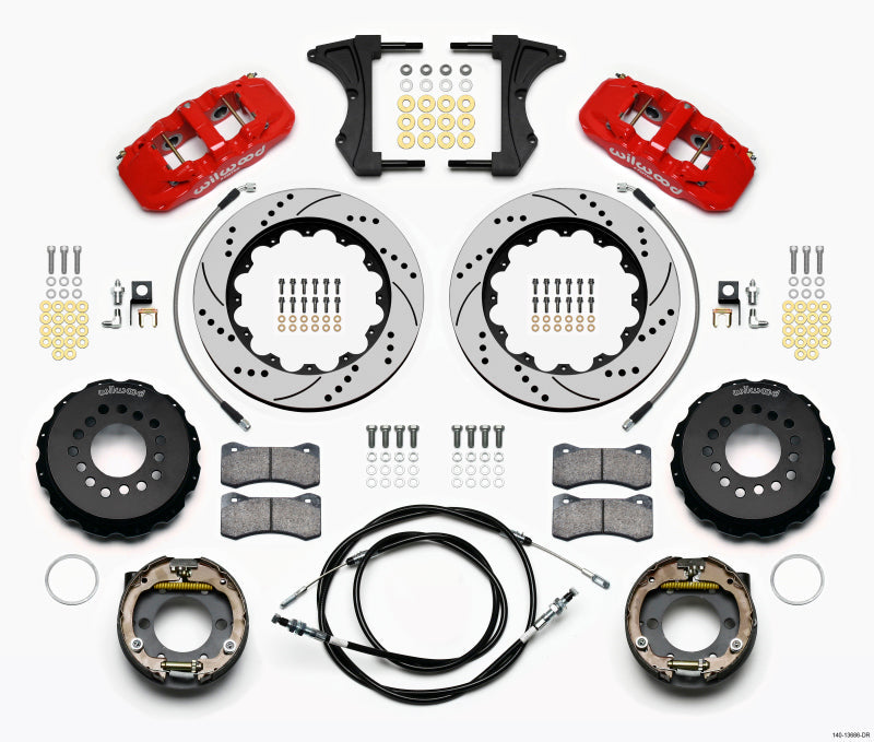 Wilwood Aero4 Rear Kit 14.00 Drilled Red 2005-2014 Mustang w/ BMR Suspn. w/Lines - My Store
