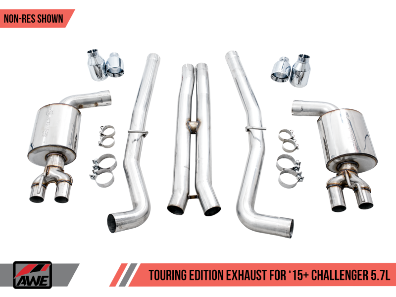 AWE Tuning 2017+ Challenger 5.7L Touring Edition Exhaust - Non-Resonated - Chrome Silver Quad Tips - Mammoth Racing -