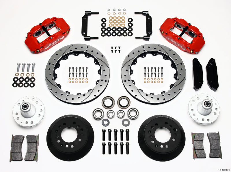 Wilwood Narrow Superlite 6R Front Hub Kit 12.88in Drilled Red 1970-1973 Mustang Disc Spindle - Mammoth Racing -