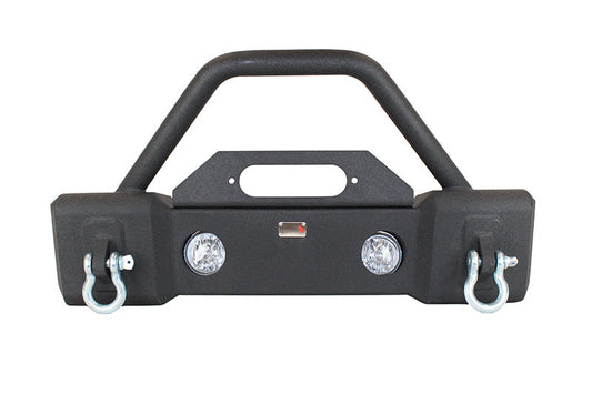 Fishbone Offroad 07-18 Jeep Wrangler JK Stubby Bumper W/Tube Guard - Black Texured Powdercoated - Mammoth Racing -