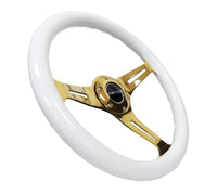 NRG Classic Wood Grain Steering Wheel (350mm) White Grip w/Chrome Gold 3-Spoke Center - My Store