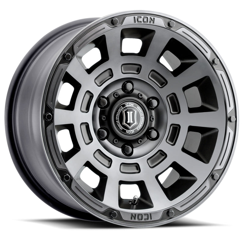 Icon Thrust 17x8.5 6x5.5 25mm Offset 5.75in BS 95.1mm Bore Smoked Satin Black Wheel - Mammoth Racing -