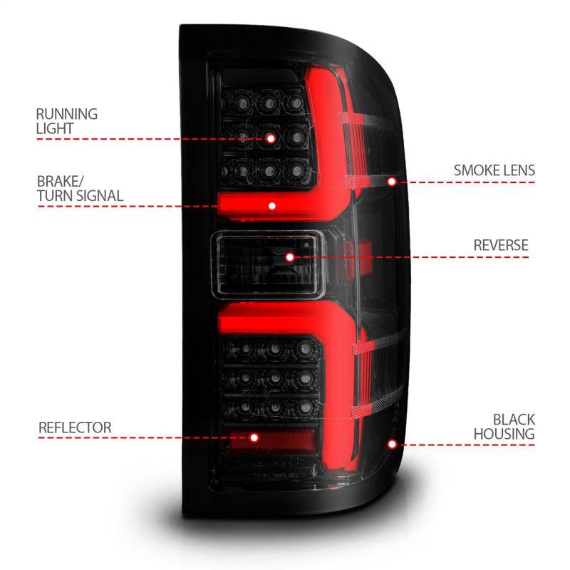 ANZO 15-19 Chevrolet Silverado 2500 HD/3500 HD LED Taillight w/ Sequential Black Housing/Smoke Lens - My Store