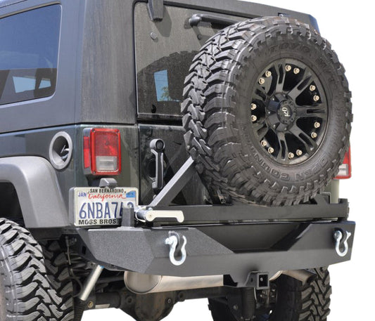 DV8 Offroad 07-18 Jeep Wrangler JK Rear Aluminum Bumper w/ Tire Carrier - Black - Mammoth Racing -