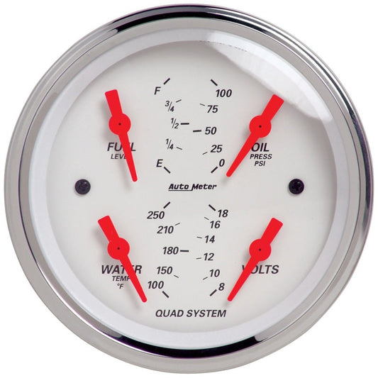 Autometer Arctic White 3-3/8in Quad Gauge 100 Psi/100-250 Deg F / 8-18v / 240-33 Ohm - My Store