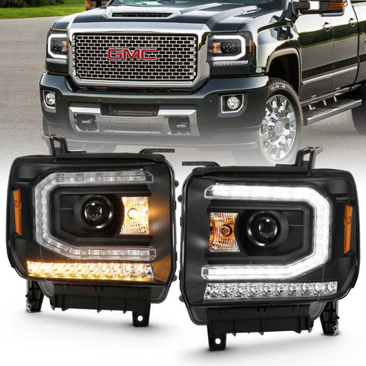 ANZO 2016-2019 Gmc Sierra 1500 Projector Headlight Plank Style Black w/ Sequential Amber Signal - My Store