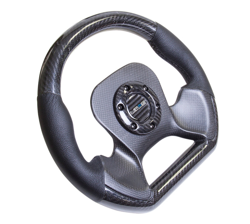 NRG Carbon Fiber Steering Wheel (320mm) CF Center Plate & Two-Tone Carbon w/Leather Trim Handles - My Store