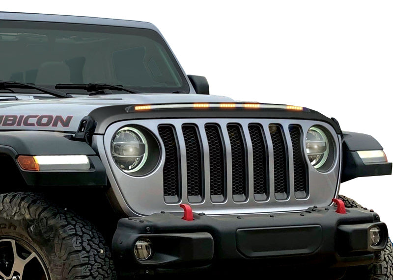 AVS 2018-2019 Jeep Wrangler (JL) Aeroskin Low Profile Hood Shield w/ Lights - Black - Mammoth Racing -