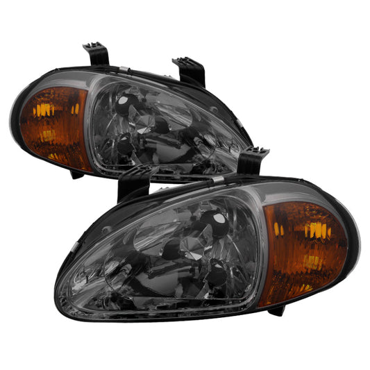 Xtune Honda Del Sol 93-97 1Pc Amber Crystal Headlights Smoke HD-ON-HDEL93-1P-AM-SM - Mammoth Racing -