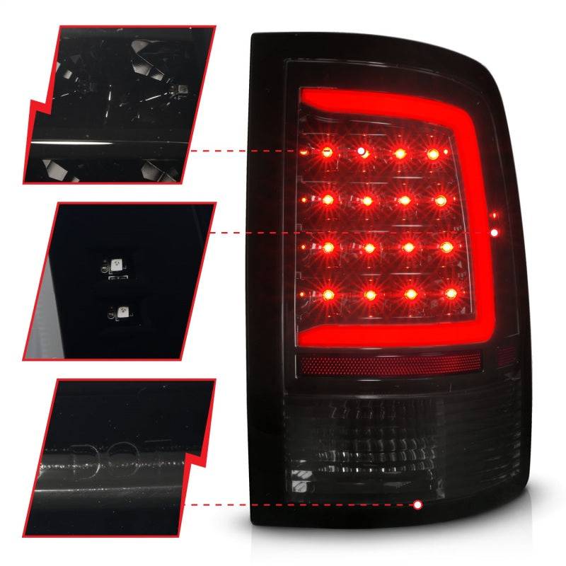 ANZO 09-18 Dodge Ram 1500 Full LED Tailights w/ Sequential Black Housing/Smoke Lens - My Store