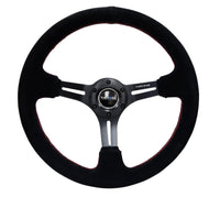 NRG Reinforced Steering Wheel (350mm / 3in. Deep) Blk Suede w/Red Stitching & 5mm Spokes w/Slits - My Store