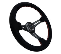 NRG Reinforced Steering Wheel (350mm / 3in. Deep) Blk Suede w/Red Stitching & 5mm Spokes w/Slits - My Store