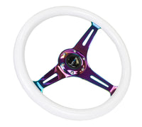 NRG Classic Wood Grain Steering Wheel (350mm) Glow-N-The-Dark Green Grip w/Neochrome 3-Spoke Center - My Store