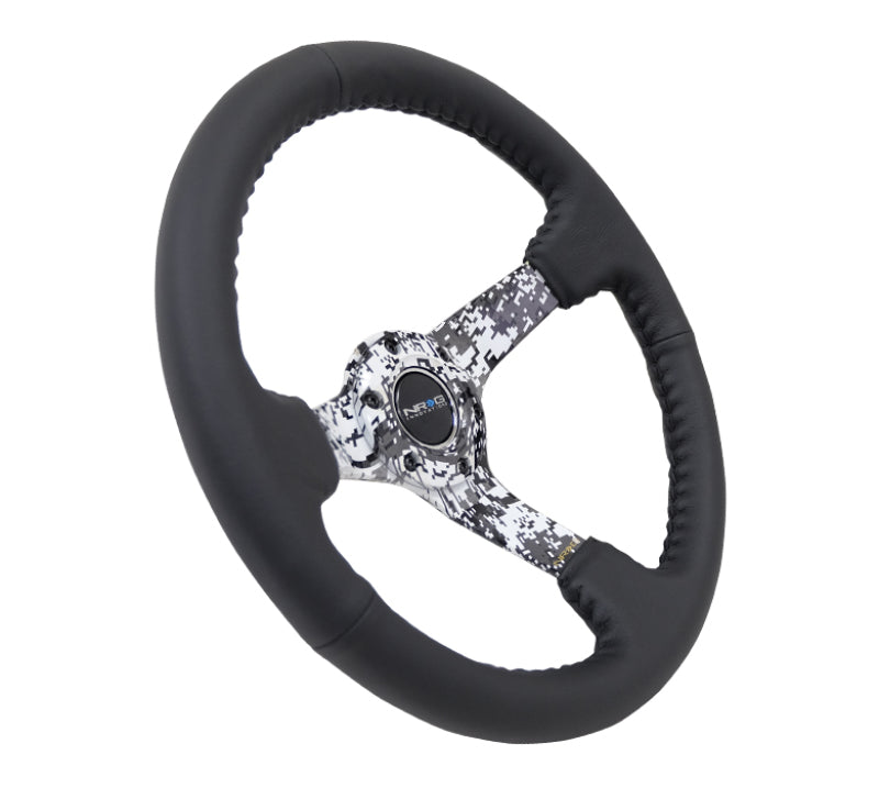NRG Reinforced Steering Wheel (350mm / 3in. Deep) Blk Leather w/Hydrodipped Digi-Camo Spokes - My Store