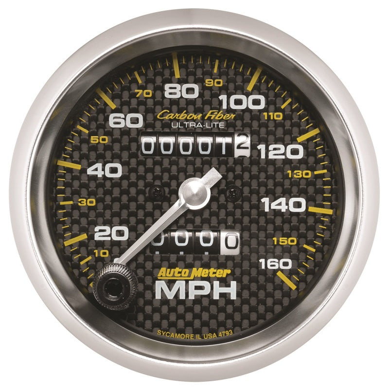 Autometer 3-3/8in Carbon Fiber 0-160mph Mechanical Speedometer - My Store