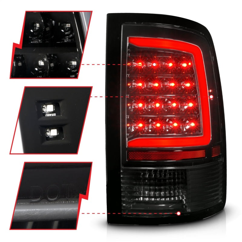ANZO 09-18 Dodge Ram 1500 Full LED Tailights w/ Sequential Black Housing/Clear Lens - Mammoth Racing -