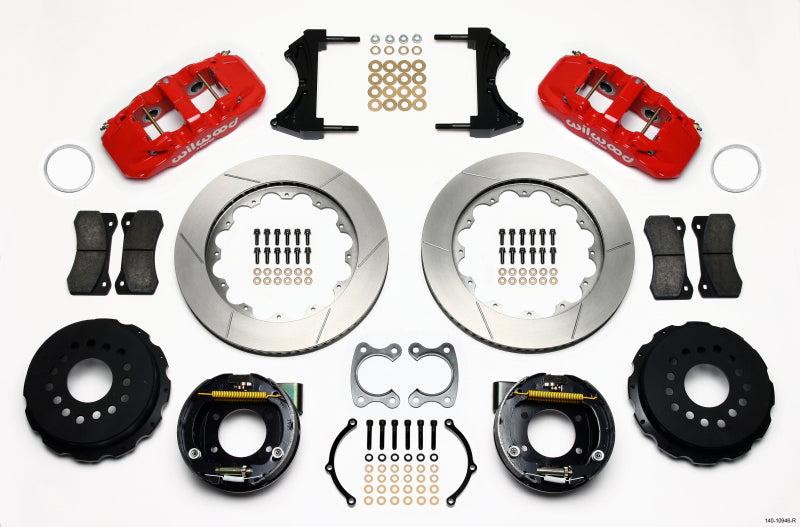 Wilwood Aero4 Rear P-Brake Kit 14.00in Red Small Ford 2.66in Offset - Mammoth Racing -