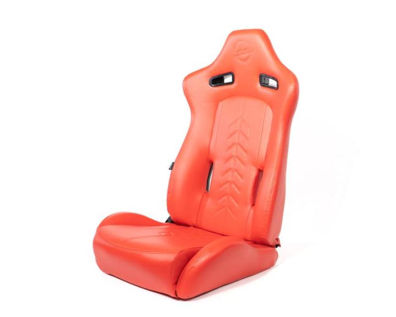 NRG Reclinable Sport Seats (Pair) The Arrow Red Vinyl w/ Pressed NRG Logo w/ Red Stitch - My Store