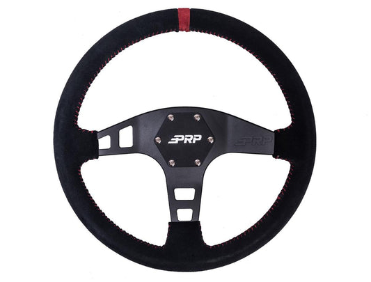 PRP Flat Suede Steering Wheel- Red - Mammoth Racing -