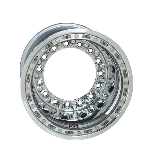 Weld Wide 5 XL - 15x10 / 5X10.25mm BP / 5in BS - Polished Wheel Black Outer Beadlock - Mammoth Racing -