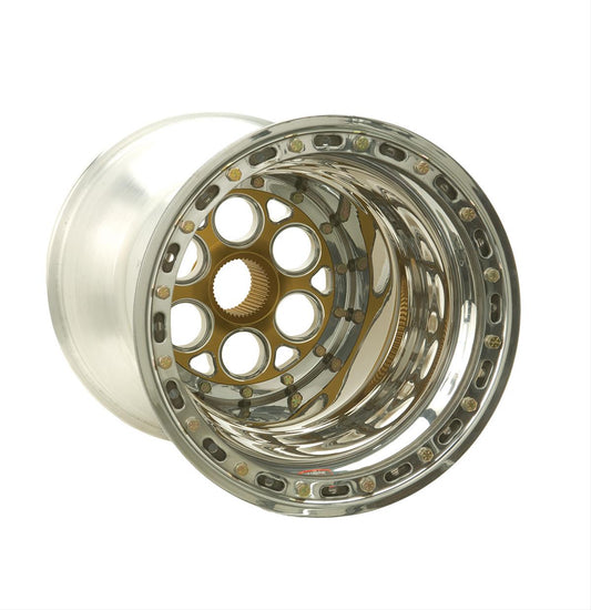 Weld Magnum Sprint 15x17 / 42-Spline / 4in. BS Gold Wheel - Outer Beadlock w/6-Dzus Cover - Mammoth Racing -